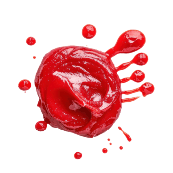 rood bekladden van ketchup besmeurd top visie isoleren Aan transparantie achtergrond png