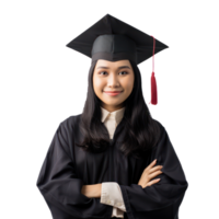 Confident smiling student in a graduation gown standing isolate on transparency background png