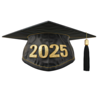 3d graduate cap with text 2025 front view full length isolate on transparency background png