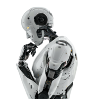 Ai robot thinking, standing isolate on transparency background png