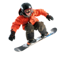 Floating Snowboarding boy isolate on transparency background png