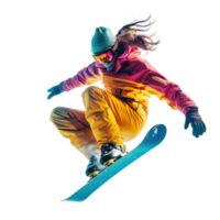 Floating Snowboarding girl isolate on transparency background png