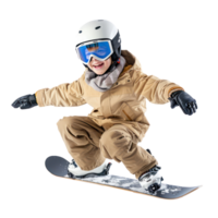 Floating Snowboarding boy isolate on transparency background png