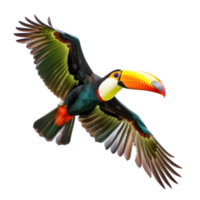 Toucan bird fly full body isolate on transparency background png