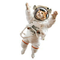 cat in astronaut suit floating in the air isolate on transparency background png