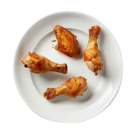 floated Fried chicken legs falling into the white plate isolate on transparency background png