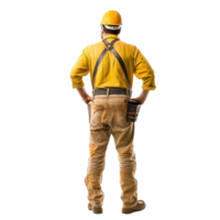 Back view of construction worker looking at something, standing isolate on transparency background png