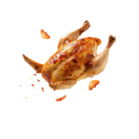 floated roasted chicken falling isolate on transparency background png