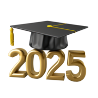 3d texto 2025 com graduado boné em a topo isolar em transparência fundo png