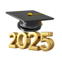 3d texto 2025 com graduado boné em a topo isolar em transparência fundo png