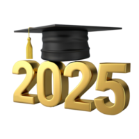 3d texto 2025 com graduado boné em a topo isolar em transparência fundo png