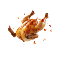 floated roasted chicken falling isolate on transparency background png