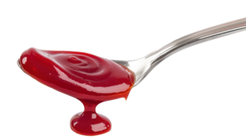 Drip of ketchup in a spoon isolate on transparency background png