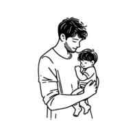 Tender Moment Between Father and Child In Simple Black And White Line Art Illustration Style vector