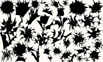 Black and White Ink Splatter Abstract Art. Chaotic Ink Pattern, Random Inkblots on White Background. Sharp Edge Ink Splatter Graphic vector