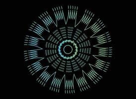 Colorful Mandala on Black Background. Abstract Blue and Green Mandala Design with Radial Lines and Spiraling Patterns. Geometric Circular Mandala Art vector