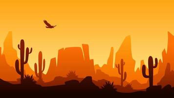 Landscape illustration of wild west desert with cacti and butte vector