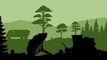 Landscape illustration of illegal logging and deforestation vector