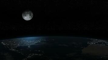 Planet earth rotating and moon satellite in the outer space video