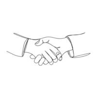 Continuous one line art hand shake shape isolated illustration. vector