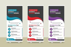 Multipurpose corporate business promotional rollup banner template design with three color variations vector