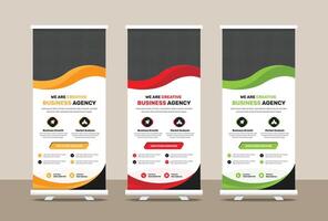 Multipurpose modern corporate business roll up banner design with three color variation vector