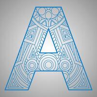 Geometric Mandala Letter Blue color A on a Gray Background Intricate and Bold Design vector