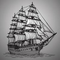 Sailing ship. Hand drawn illustration on gray background vector