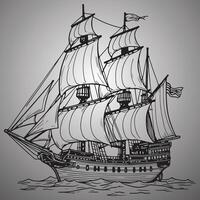 Sailing ship Hand drawn illustration on gray background vector