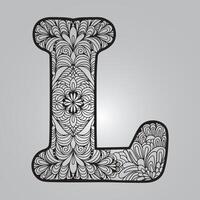letter L with floral pattern Design in black and white color vector