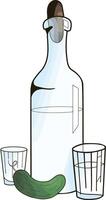 Bottle with vodka and cucumber hand drawn doodle illustration vector