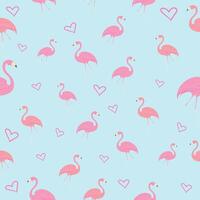 Seamless pattern flamingo bird with heart hand drawn illustration vector