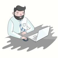 Hipster man beard with notebook laptop color doodle hand drawn illustration vector