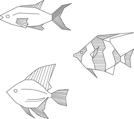 Abstract colorless fishes doodle hand drawn illustration