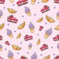 Croissant cake icecream seamless pattern doodle hand drawn background illustration vector