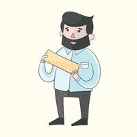 Hipster man beard with plate for text color doodle hand drawn illustration vector