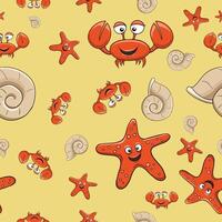 Sea theme pattern with crab and starfish illustration vector