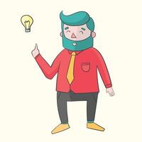 Hipster man beard with idea lamp for text vivid color doodle hand drawn illustration vector