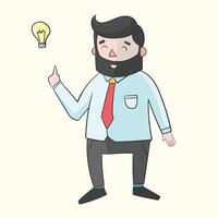 Hipster man beard with idea lamp for text color doodle hand drawn illustration vector