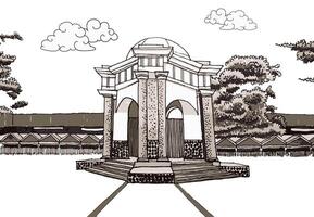 A drawing of a monument in the middle of a park vector