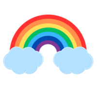 Rainbow, colorful 3D render rainbow arc and clouds on isolated in sky blue background, illustrated cartoon style icon minimal, cute realistic Rainbow, png