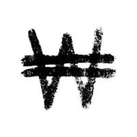 Hand drawn won currency symbol. Brush stroke doodle. Single element for design vector