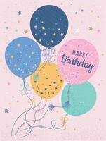 Birthday card with balloons on a pink background vector