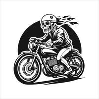 A skull riding a motorcycle with flames on it vector