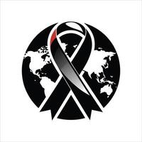 The black and red ribbon is in the shape of a world map vector