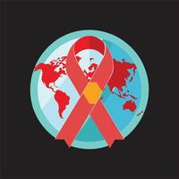 Red ribbon around the world with a world map vector