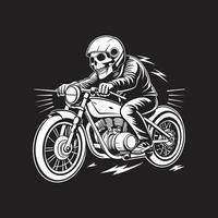 A skull riding a motorcycle on a black background vector
