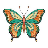 A colorful butterfly with orange and green wings vector