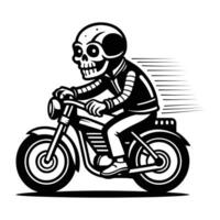 A skeleton riding a motorcycle in a black and white design vector
