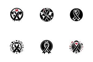 A set of black and white ribbon icons vector